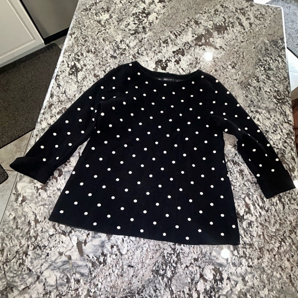 Jones & Co. Black &White Polka dot sweater With faux buttons